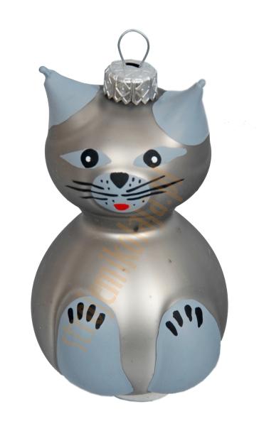 bombka siedzący kot srebrna