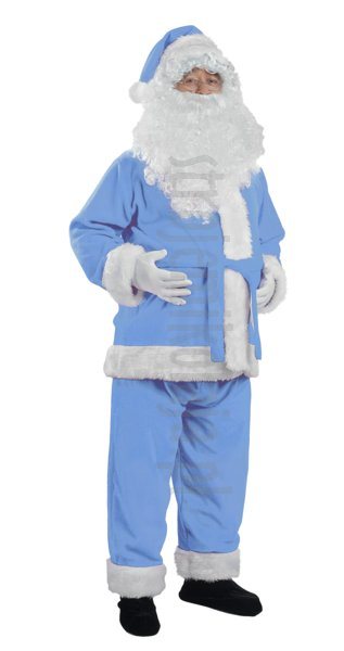 błękitny strój Mikołaja - kurtka, spodnie, czapka