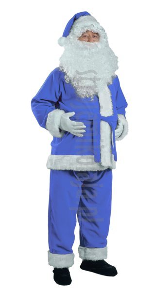 niebieski strój Mikołaja z polaru - kurtka, spodnie, czapka