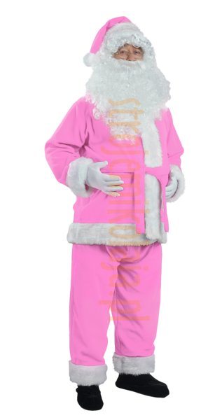 różowy strój Mikołaja z polaru - kurtka, spodnie, czapka